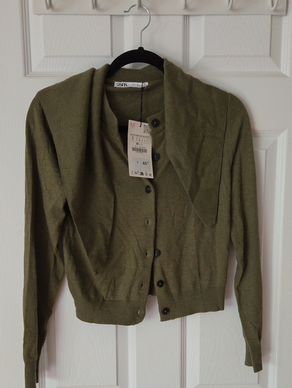 Zara Olive Green Button-Up Cropped Cardigan
